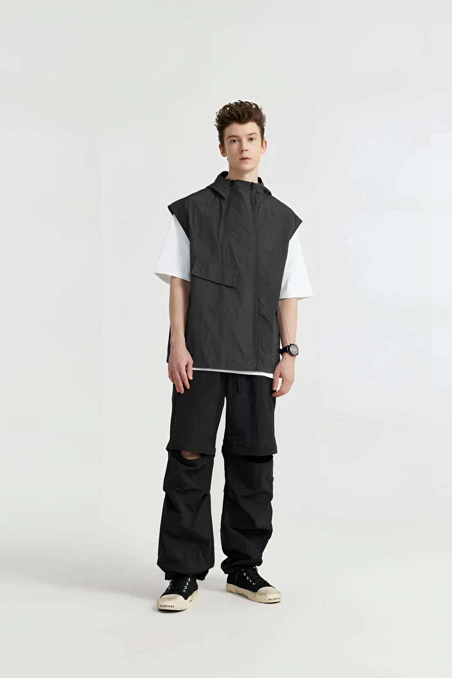 Herren Cargo Rock Schwarz Urban Fashion Kilt Streetwear