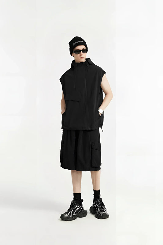 Herren Cargo Rock Schwarz Urban Fashion Kilt Streetwear