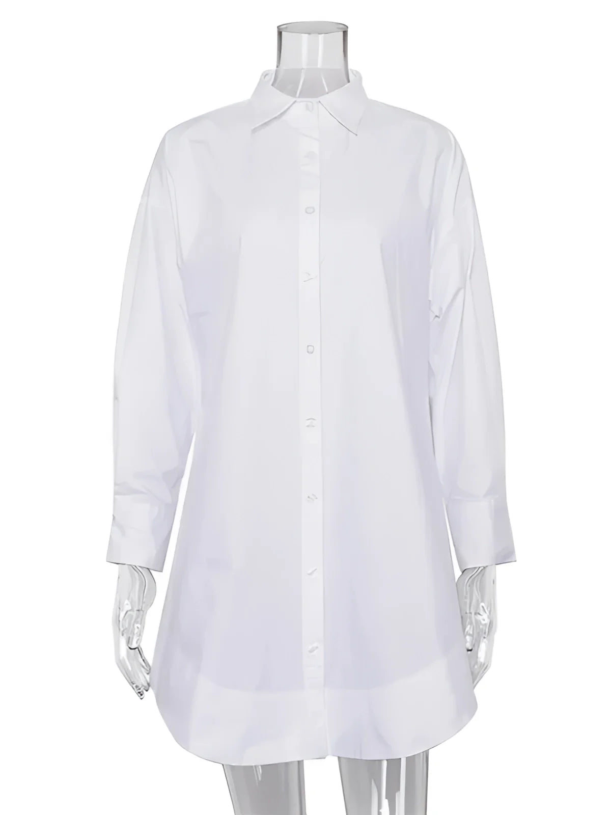 Übergroßes weißes Hemdkleid - Damen lässige Langarm-Button-Up