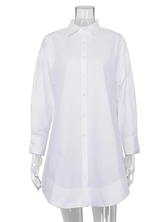Damen Übergroßes Hemdkleid Langarm Button Up