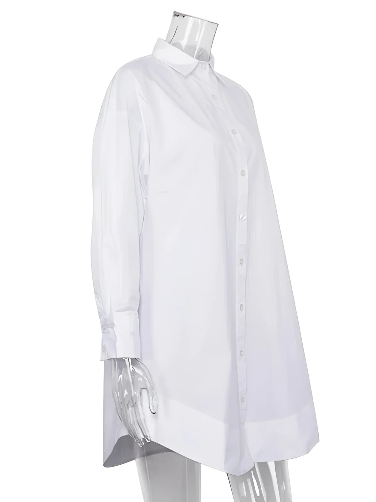 Übergroßes weißes Hemdkleid - Damen lässige Langarm-Button-Up