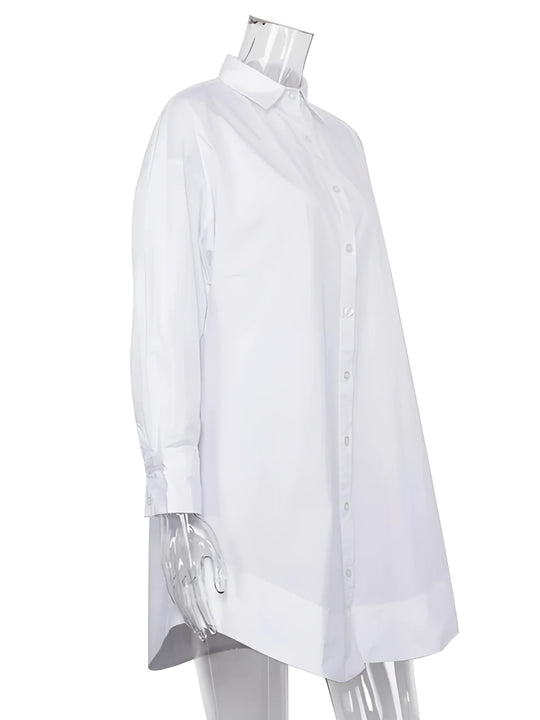 Damen Übergroßes Hemdkleid Langarm Button Up