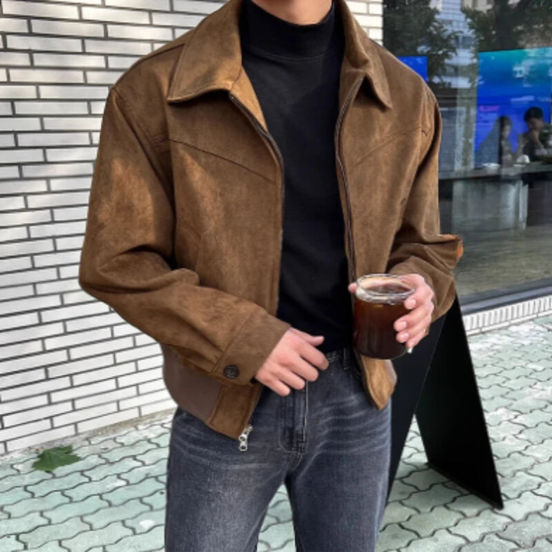 Fudus | Retro Suede Jacke Mit Kragen Für Herren