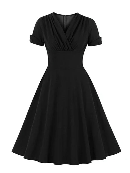 Wickelkleid V-Ausschnitt Schwarz Elegant Vielseitig