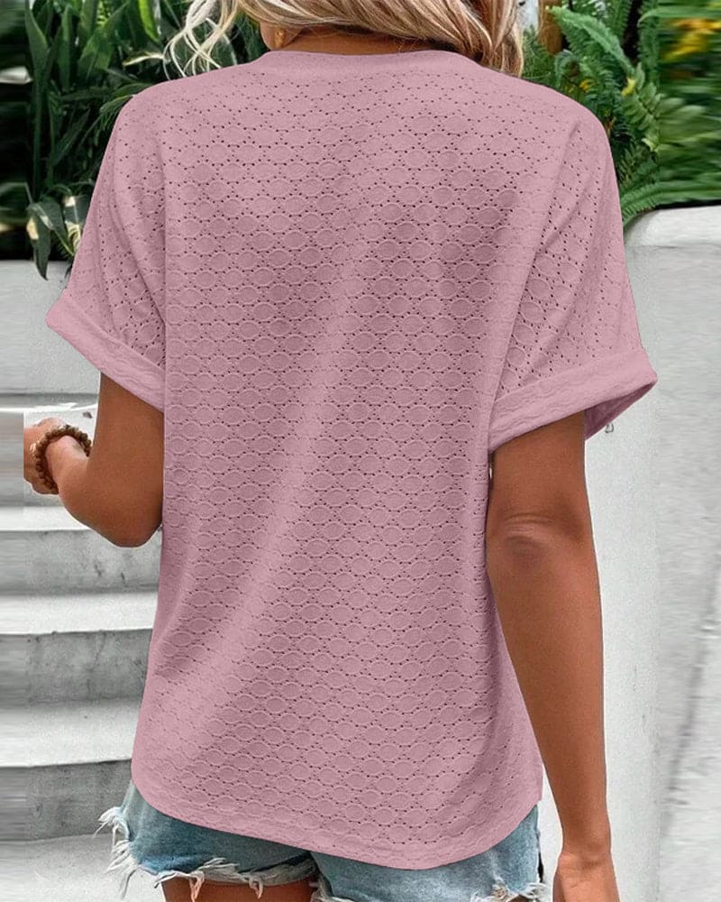 Bluse Lässig V-Ausschnitt Knopf