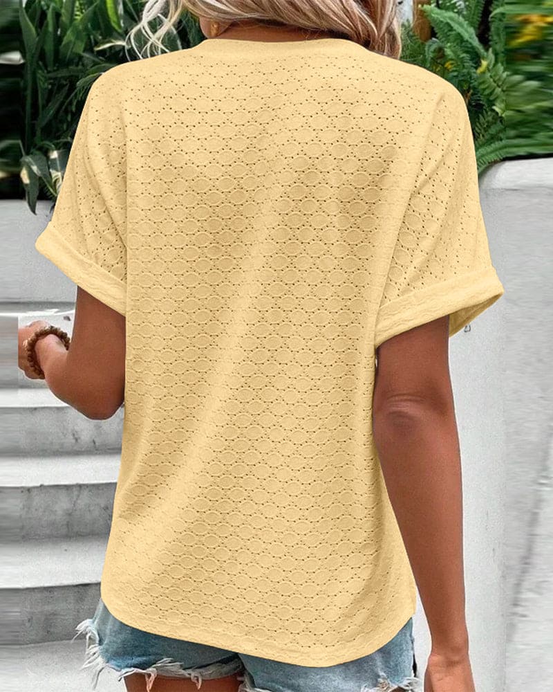 Bluse Lässig V-Ausschnitt Knopf