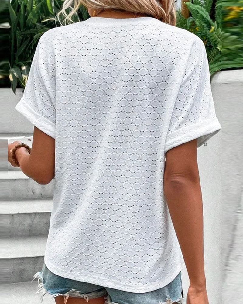 Bluse Lässig V-Ausschnitt Knopf