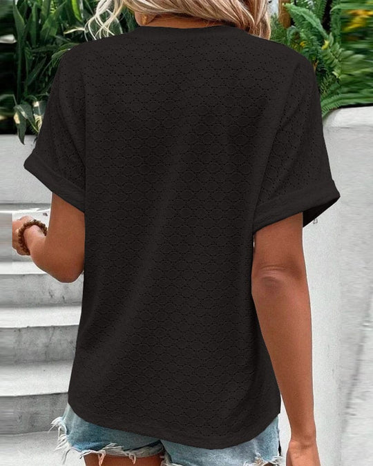 Bluse Lässig V-Ausschnitt Knopf