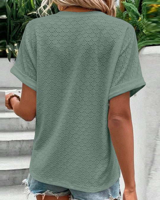 Bluse Lässig V-Ausschnitt Knopf