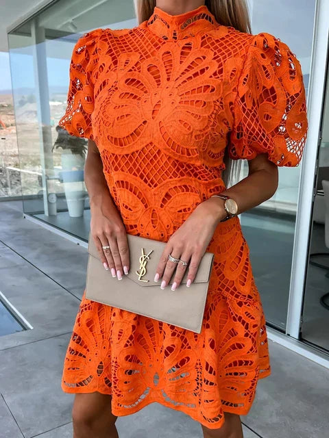 Kleid Stickerei Puffärmel Klassisch