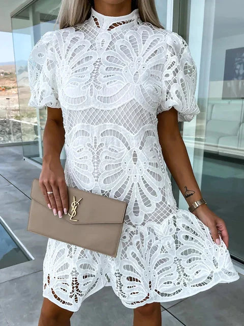 Kleid Stickerei Puffärmel Klassisch