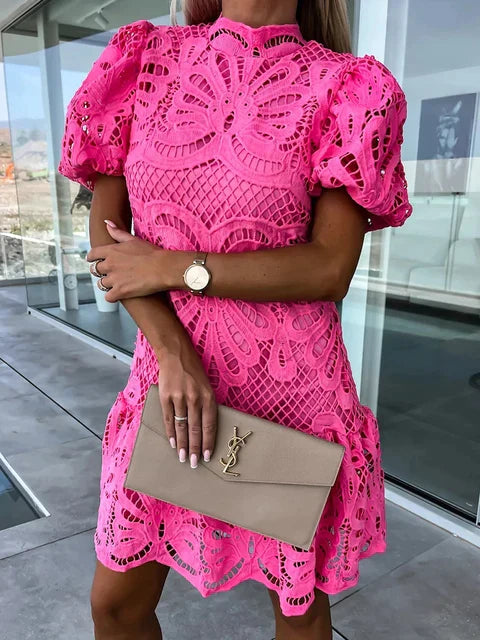 Kleid Stickerei Puffärmel Klassisch