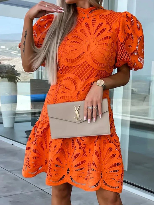 Kleid Stickerei Puffärmel Klassisch