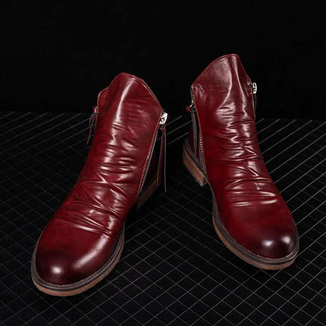 Damen Elegante Leder Stiefeletten Mit Seitlichem Reißverschluss