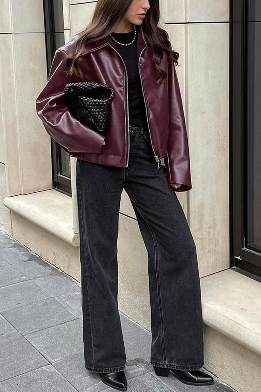 Jacke Pu Weinrot Reißverschluss Eleganz