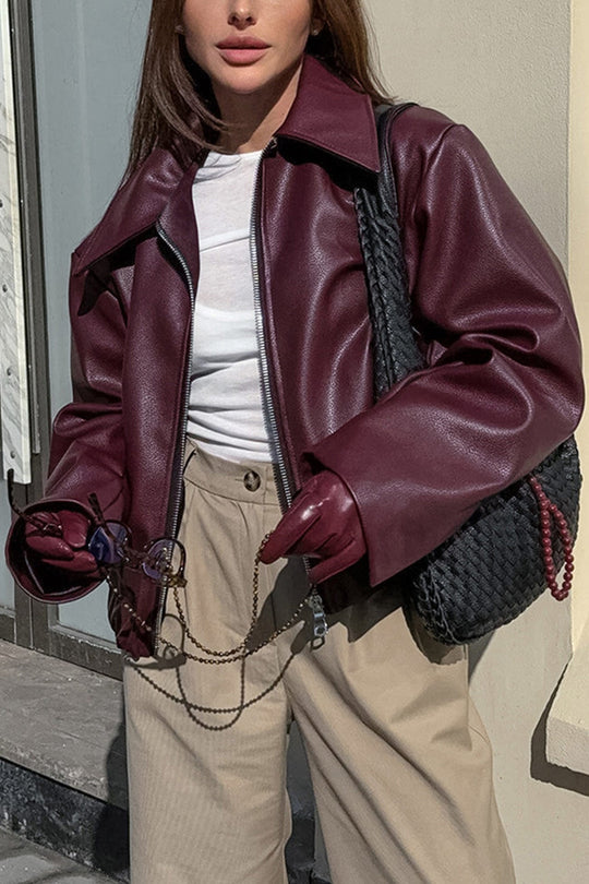 Jacke Pu Weinrot Reißverschluss Eleganz