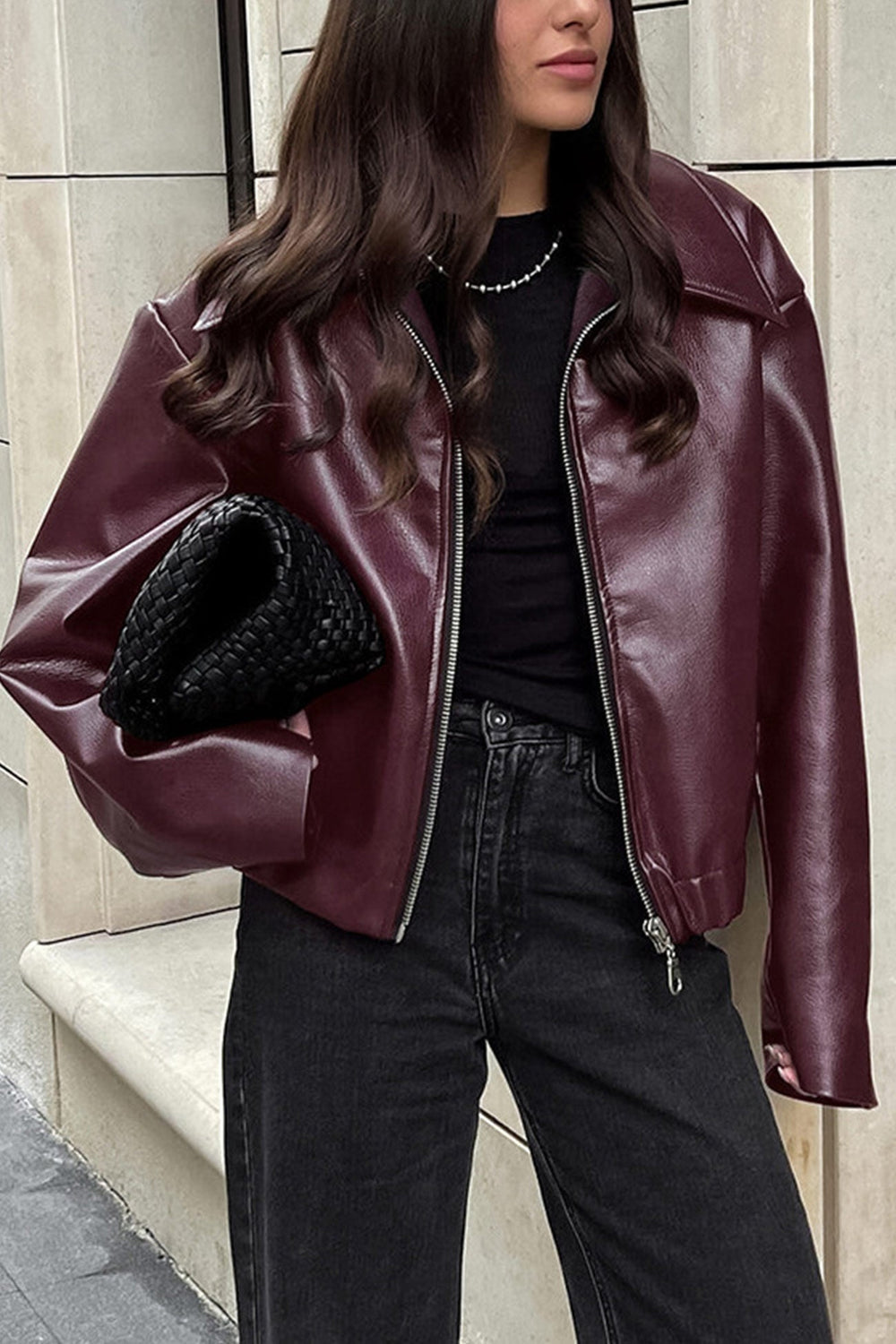 Jacke Pu Weinrot Reißverschluss Eleganz