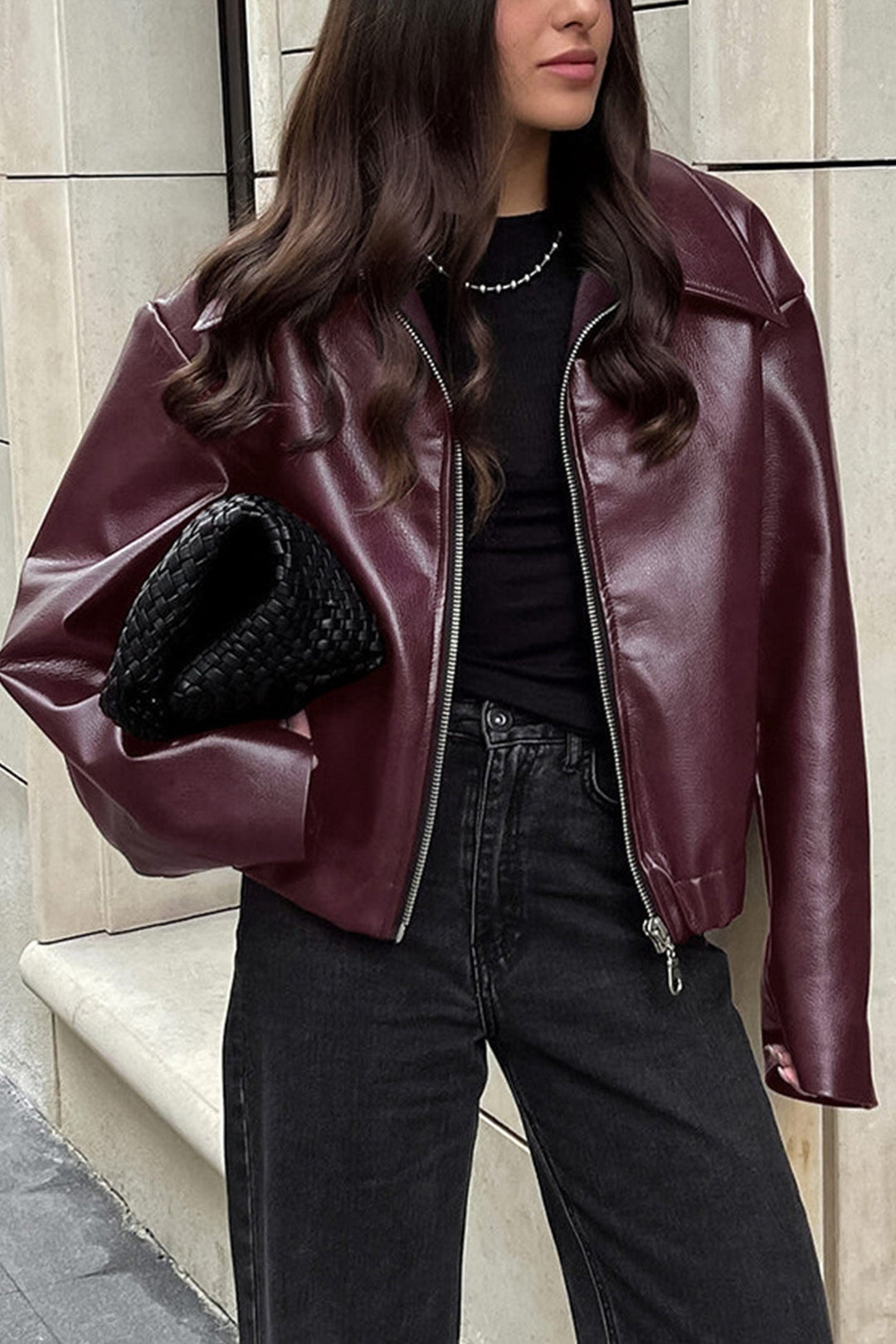 Jacke Pu Weinrot Reißverschluss Eleganz