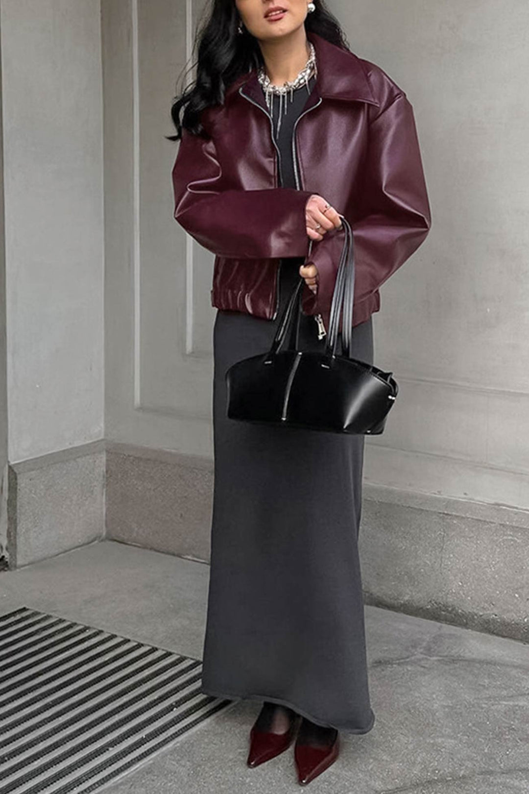 Jacke Pu Weinrot Reißverschluss Eleganz