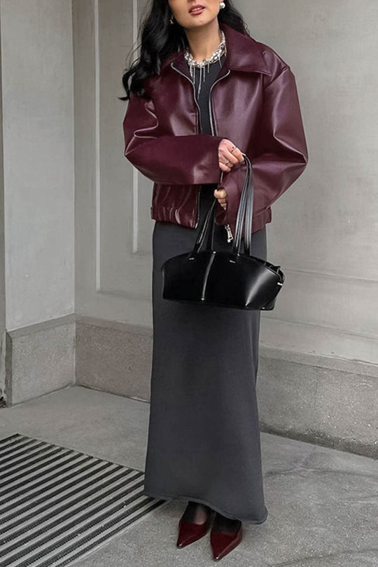 Jacke Pu Weinrot Reißverschluss Eleganz