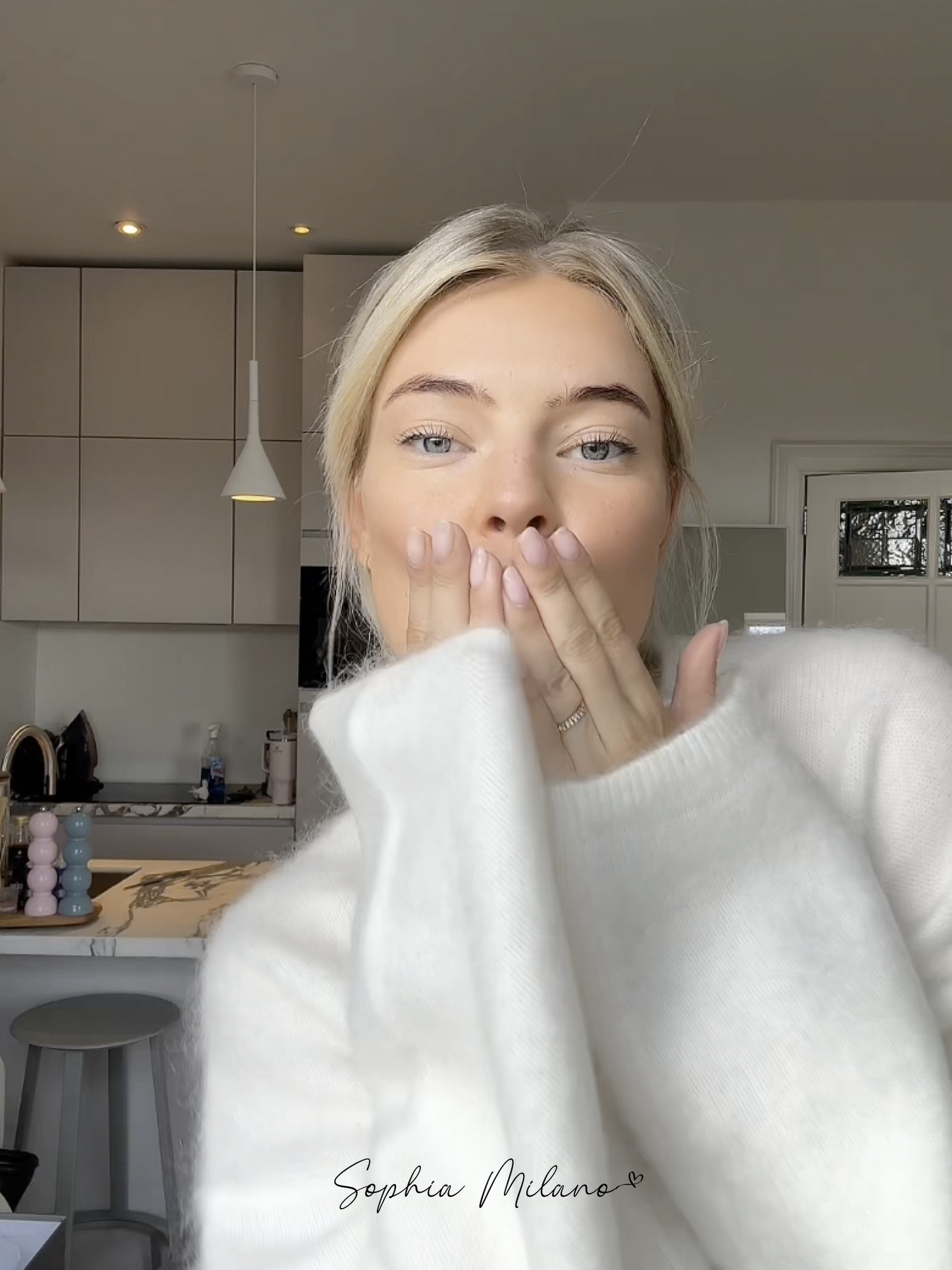 Damen Pullover Rundhals Mohairmix Creme Grau Weite Passform