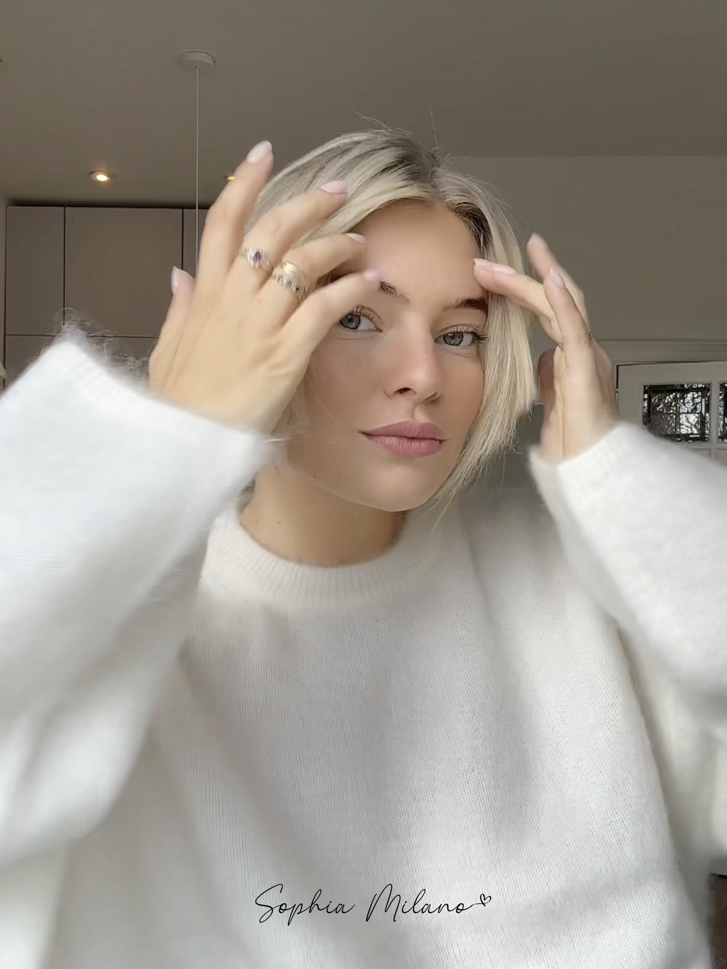 Damen Pullover Rundhals Mohairmix Creme Grau Weite Passform