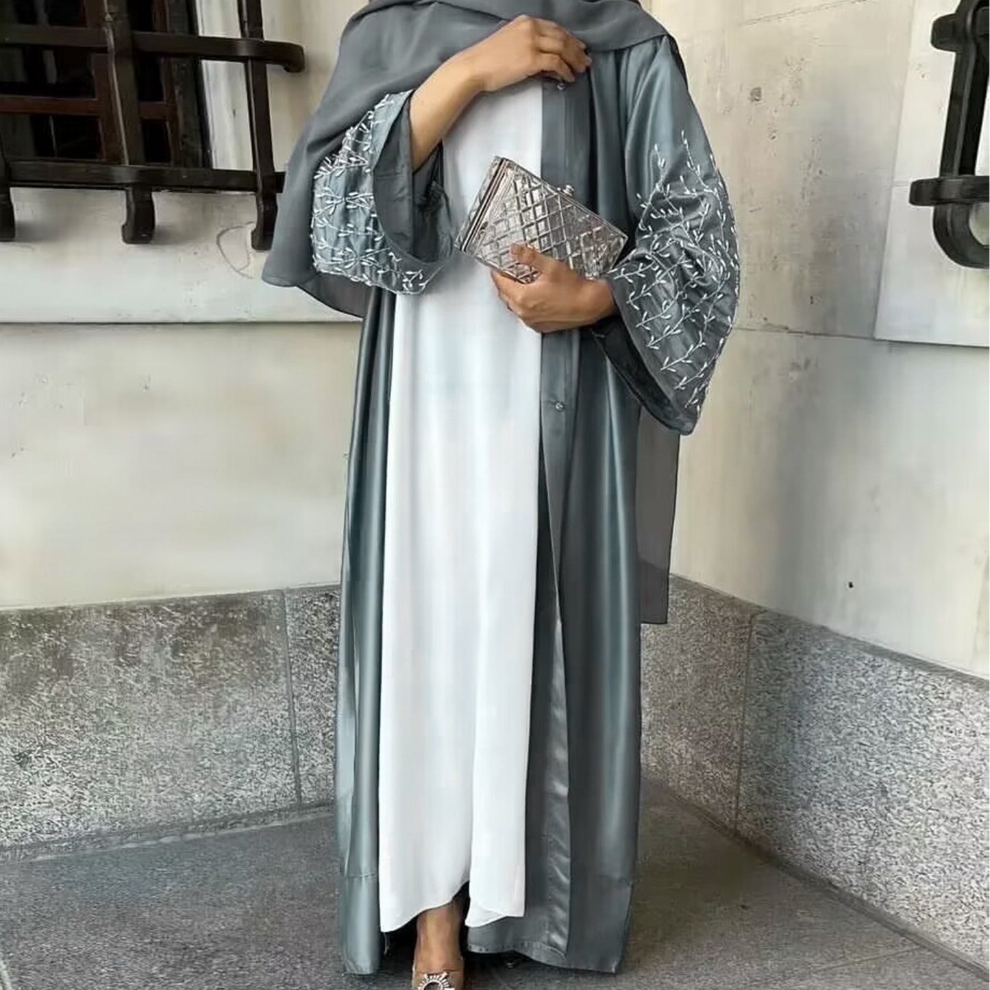 Damen Bestickte Ärmels Abaya für Elegante Anlässe