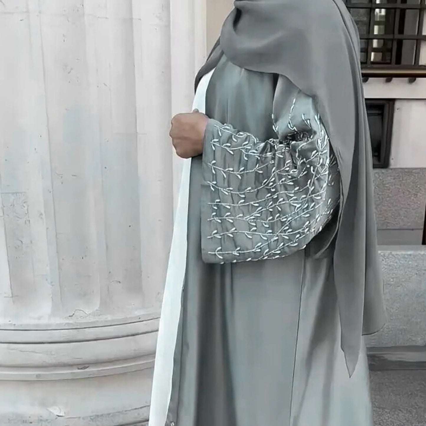 Damen Bestickte Ärmels Abaya für Elegante Anlässe