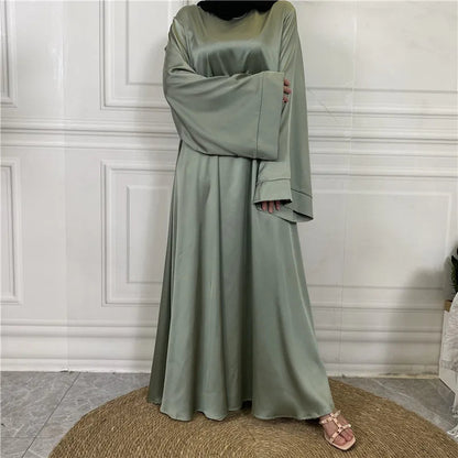 Damen Elegante Satin Abaya Mit Fließenden Ärmeln