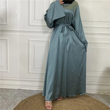 Damen Elegante Satin Abaya Mit Fließenden Ärmeln