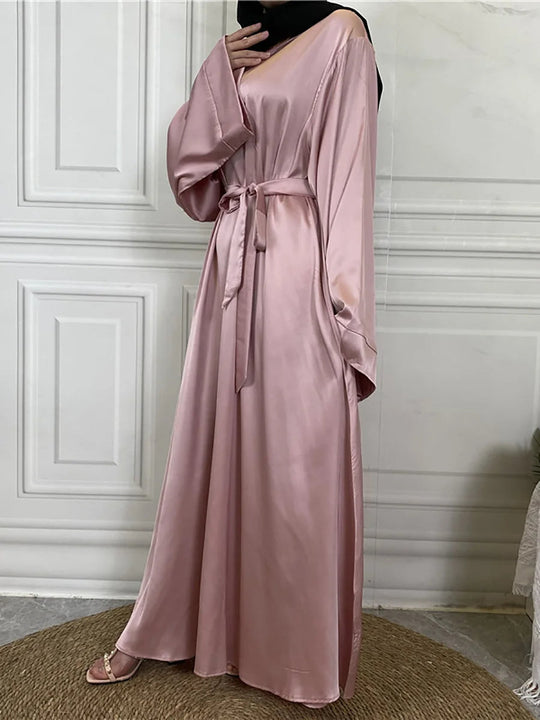 Damen Elegante Satin Abaya Mit Fließenden Ärmeln