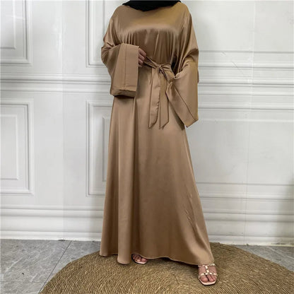 Damen Elegante Satin Abaya Mit Fließenden Ärmeln