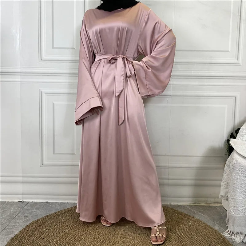 Fudus Damen Elegante Abaya - Fließendes Maxi Kleid Mit Bindegürtel