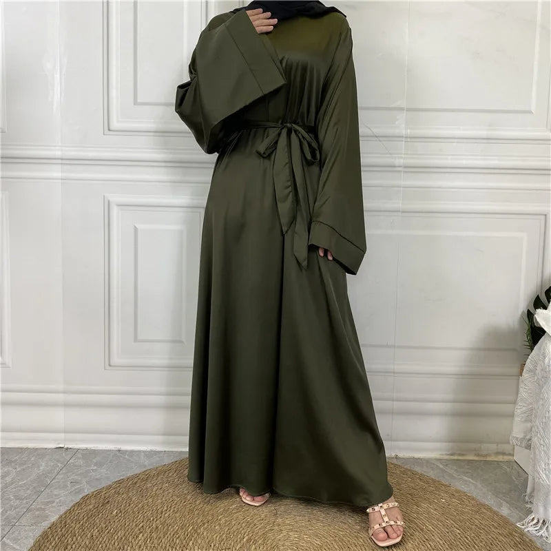 Fudus Damen Elegante Abaya - Fließendes Maxi Kleid Mit Bindegürtel