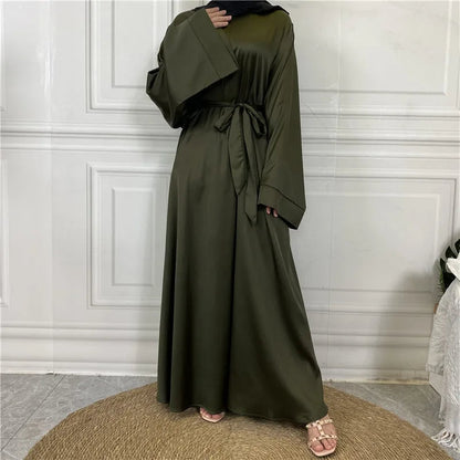 Fudus Damen Elegante Abaya - Fließendes Maxi Kleid Mit Bindegürtel