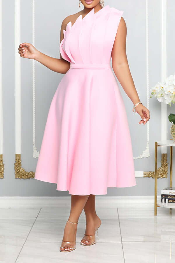 Kleid Midi One Shoulder A-Linie Elegant