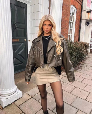 Fudus | Retro Kurze Lässige Lederjacke Für Damen