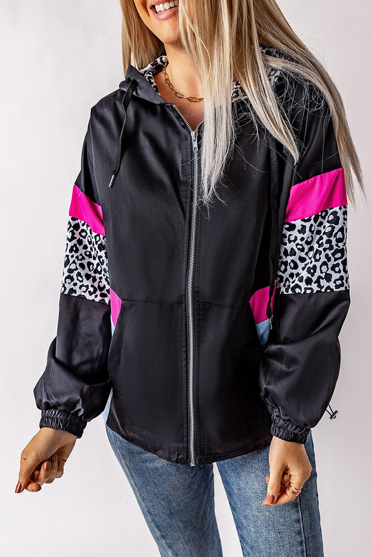Kapuzenjacke Damen Leopardenmuster Rosa