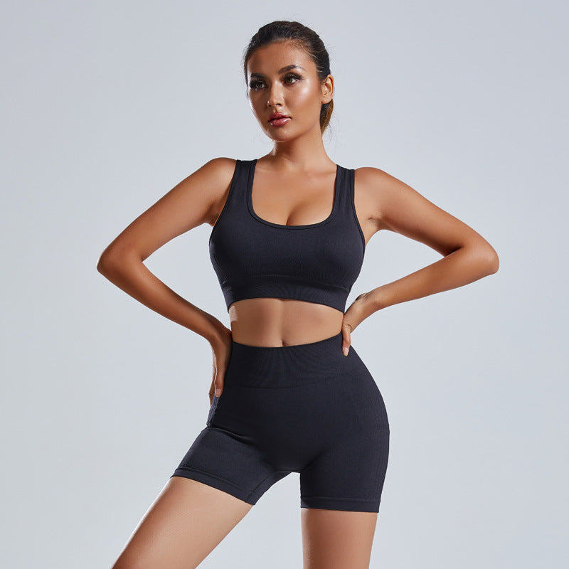 Damen Zweiteiliges Yoga Set Mit Nahtlosem Sport BH Und Shorts