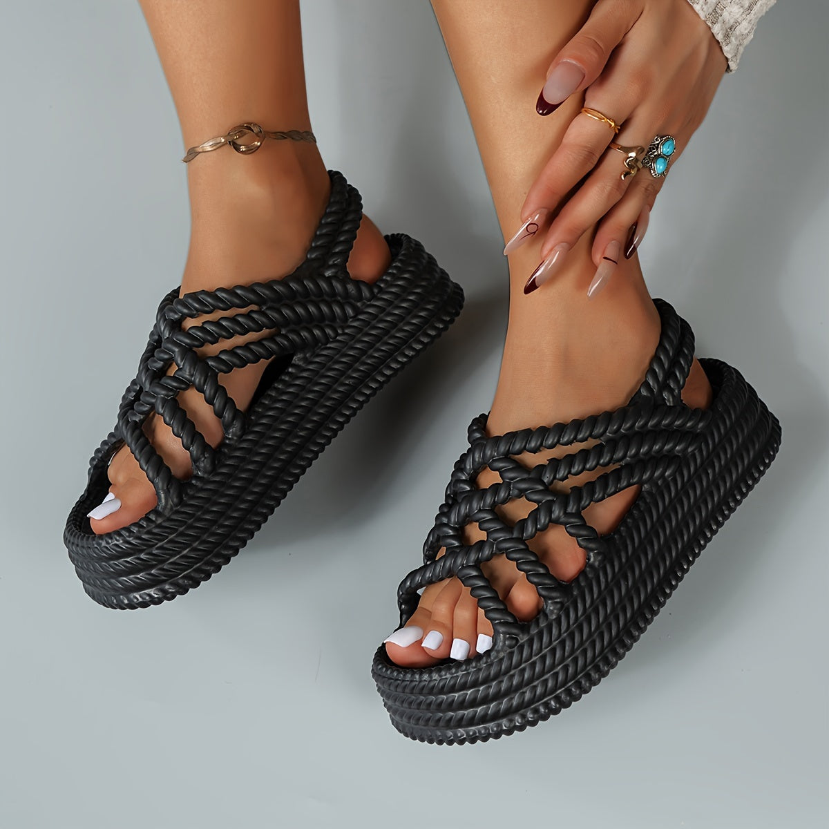 Damen Geflochtene Plateau-Sandalen