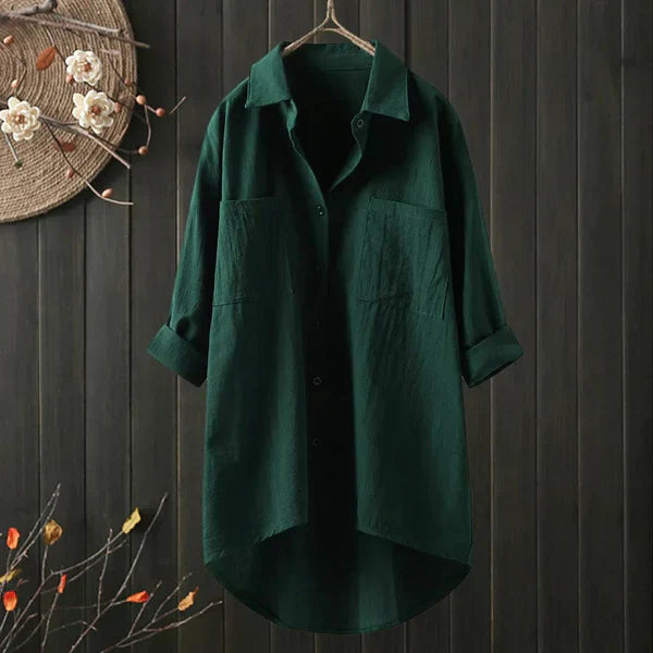 Fudus | Leinen Übergröße Bluse Mit Brusttasche