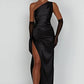 Fudus | Elegantes One Shoulder Satin Split Kleid