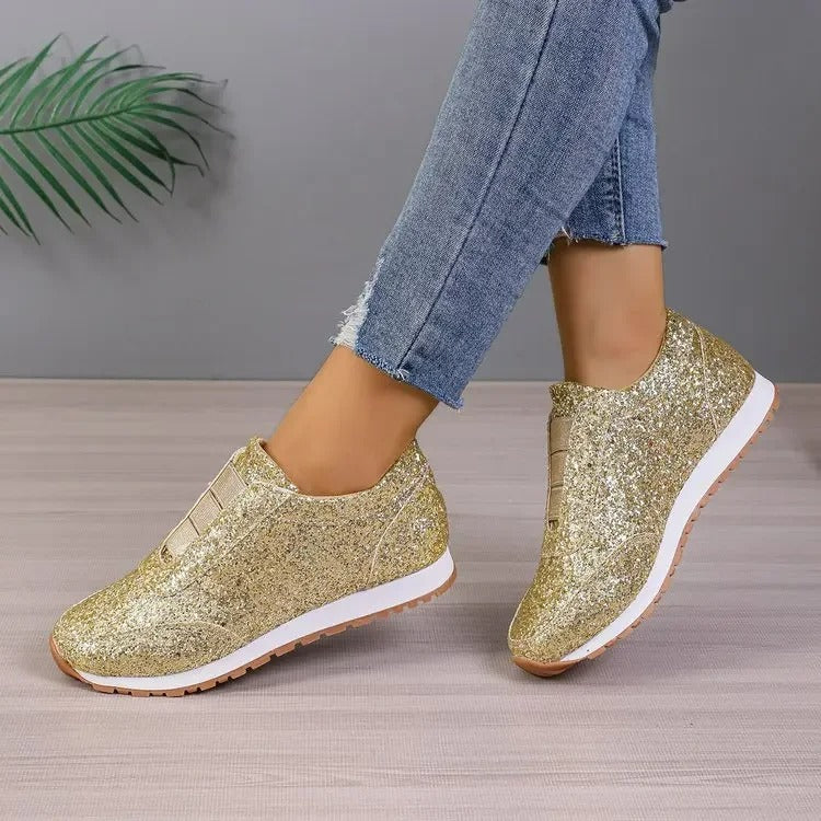 Glitzer Slip On Sneaker Damen Kontrastsohle