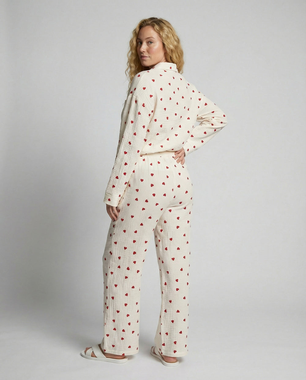 Damen Ästhetisches Herz Pyjama Set Weich Baumwolle Bequem