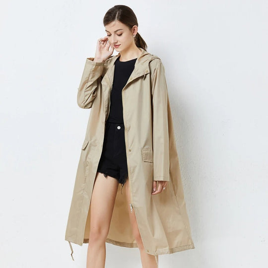 Damen Lange Regenjacke Stilvoll Für Jeden Tag