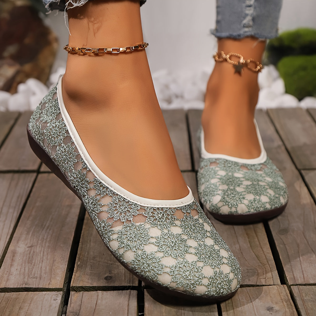 Damen Spitze Flache Schuhe
