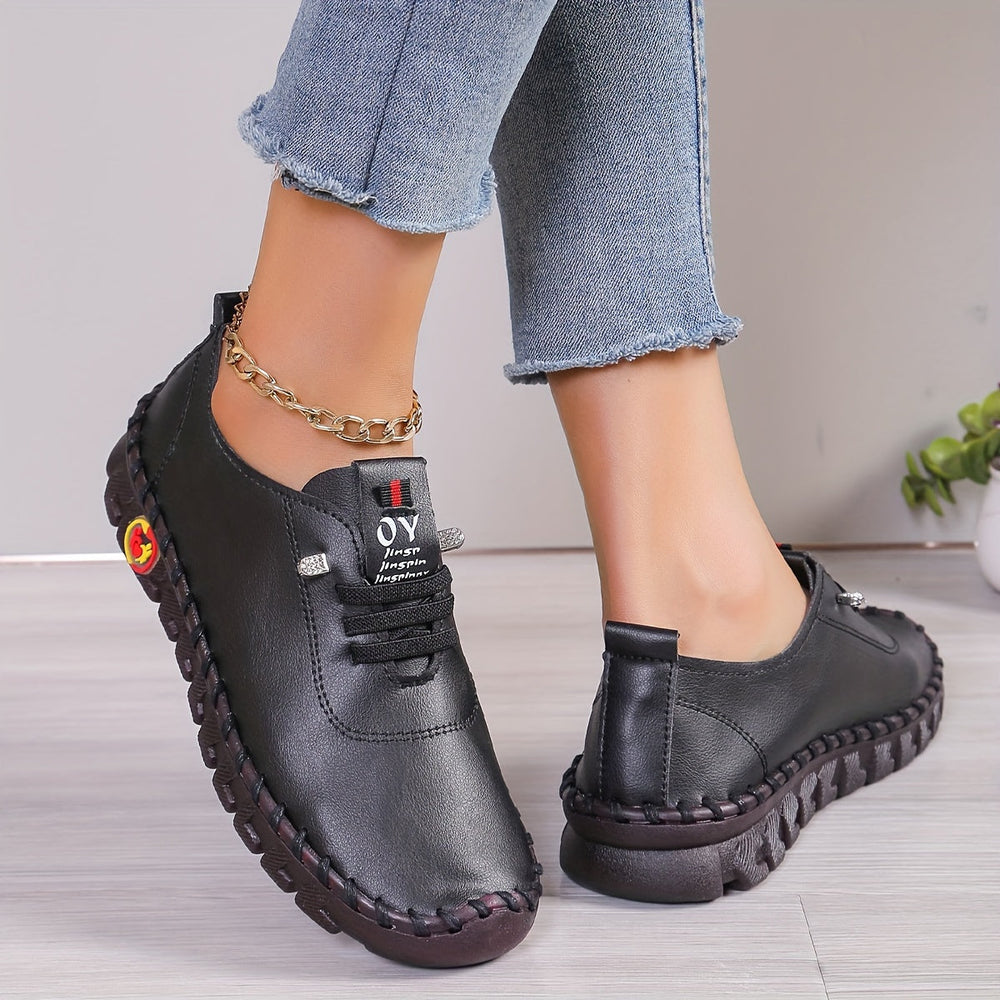 Damen Bequeme Lederschuhe Mit Runder Spitze