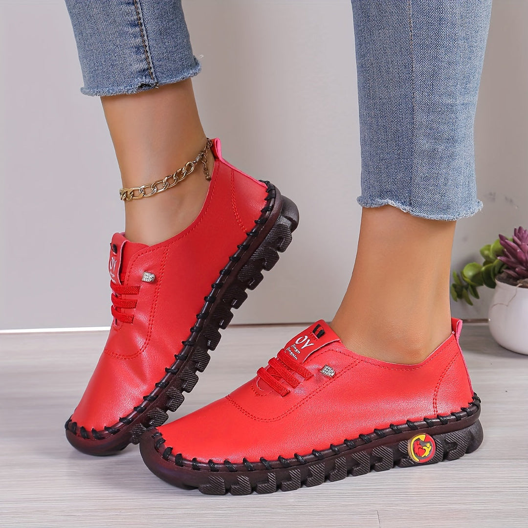 Damen Bequeme Lederschuhe Mit Runder Spitze