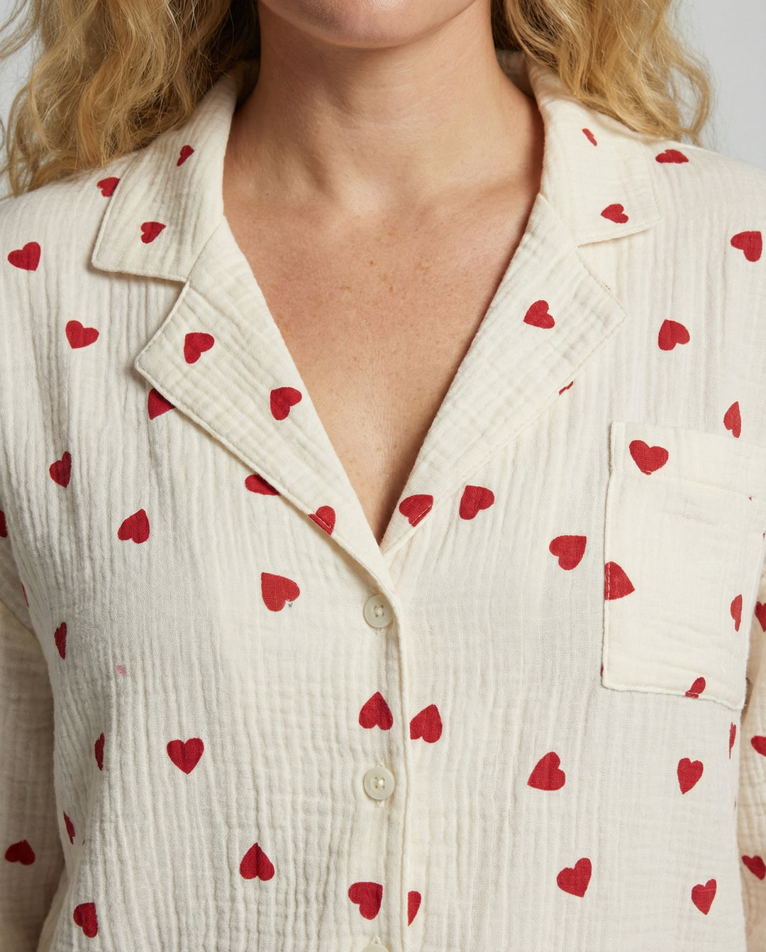 Damen Ästhetisches Herz Pyjama Set Weich Baumwolle Bequem