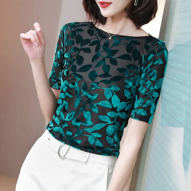 Damen Bequeme Samt Sommerbluse